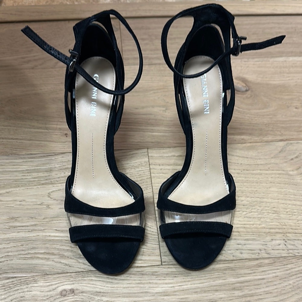 Gianni Bini Black and Clear Strap Heels